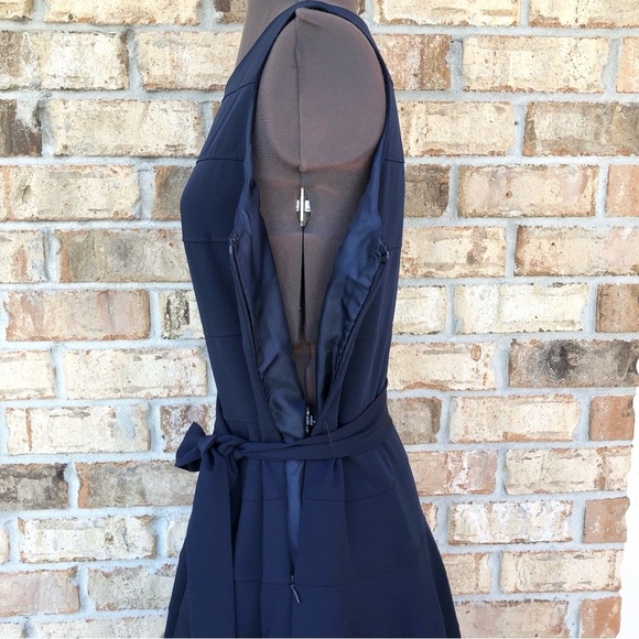 Calvin Klein Stretchy Tear Sleeveless A line Side Zipper Navy Belted Dress 8 - Picture 9 of 16